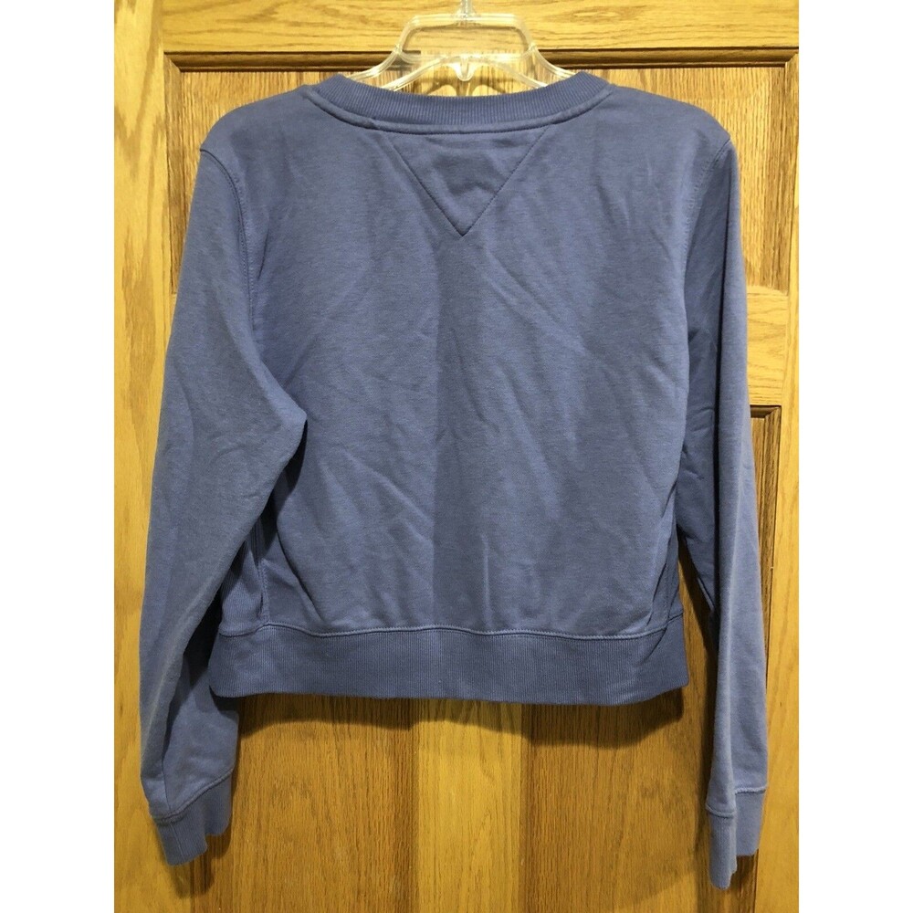 Tommy Hilfiger Sweatshirt Womens Large Purple Crewneck Logo Crop Vintage - Picture 2 of 5